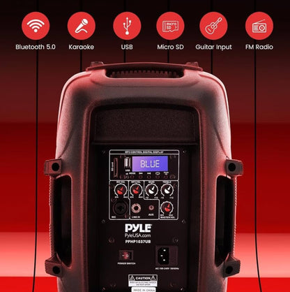 PRO 1000W Aangedrewe Bluetooth PA-stelsel luidsprekers - Aktief m/ 10" Subwoofer Monitorluidspreker en ingeboude USB