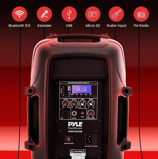 PRO 1000W Aangedrewe Bluetooth PA-stelsel luidsprekers - Aktief m/ 10" Subwoofer Monitorluidspreker en ingeboude USB