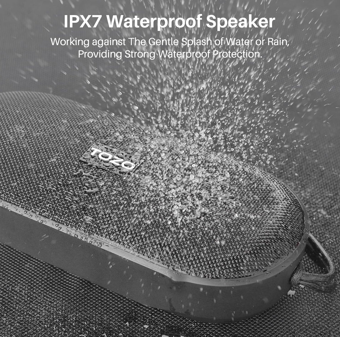 PA1 Bluetooth Portable Speaker Built-in Microphone Stereo Sound, 25H Playtime, IPX7 Waterproof - Black