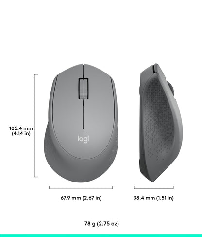Logitech M330 SILENT Draadlose Muis, 2.4GHz met USB-ontvanger, Optiese Opsporing, Stil en Liggewig, Lang Batterylewe, vir rekenaar, Mac, skootrekenaar, Chromebook - Grys