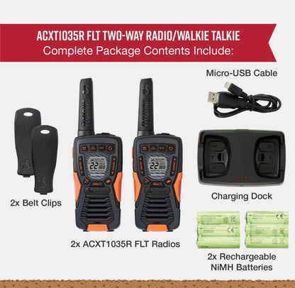 Cobra ACXT1035R FLT Drywende Walkie Talkies - Waterdig, Herlaaibaar, Lang Reeksafstand tot 37 Myl Twee-rigting Radio met NOAA Weerwaarskuwing & VOX, (2 Pak)