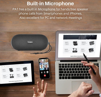 PA1 Bluetooth Portable Speaker Built-in Microphone Stereo Sound, 25H Playtime, IPX7 Waterproof - Black