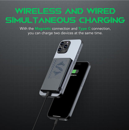 Black Shark Magnetiese Kragbank, 5000 mAh Draadlose Draagbare Laaier met USB-C Kabel - Grys