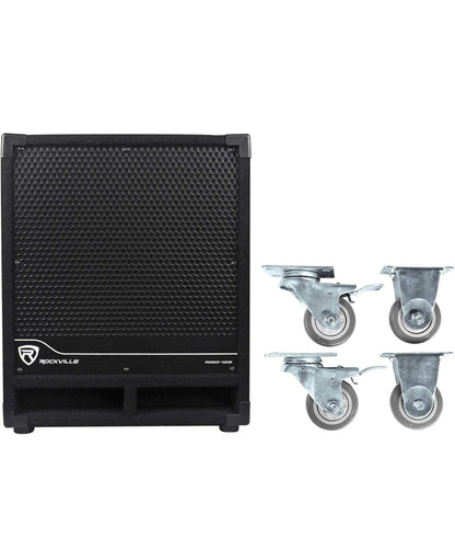Rockville RBG12S 12" 1400 Watt Aktiewe Aangedrewe PA Subwoofer DJ/Pro+Staal Wiele