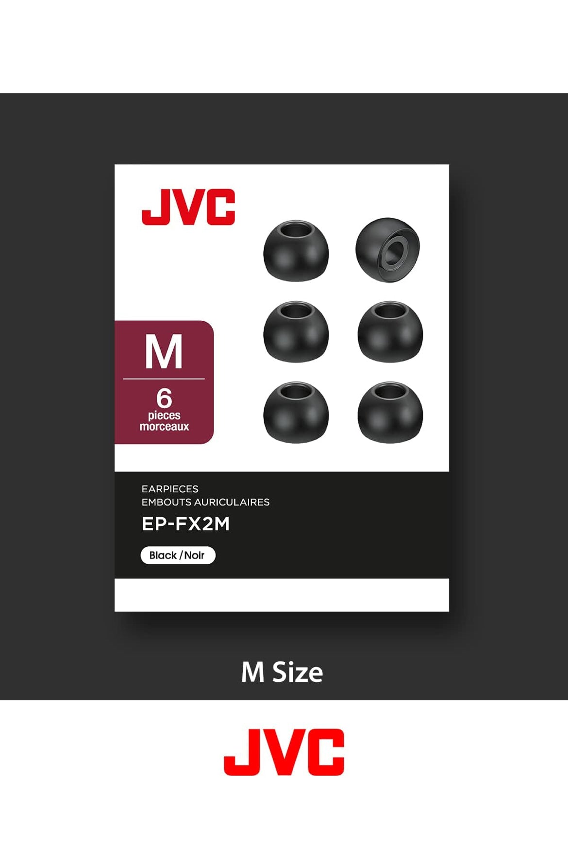 JVC-vervangingssilikoonoorfone – Stel van (6) oorpunte, pas by baie JVC-modelle (Medium) - EPFX2MB (Swart)