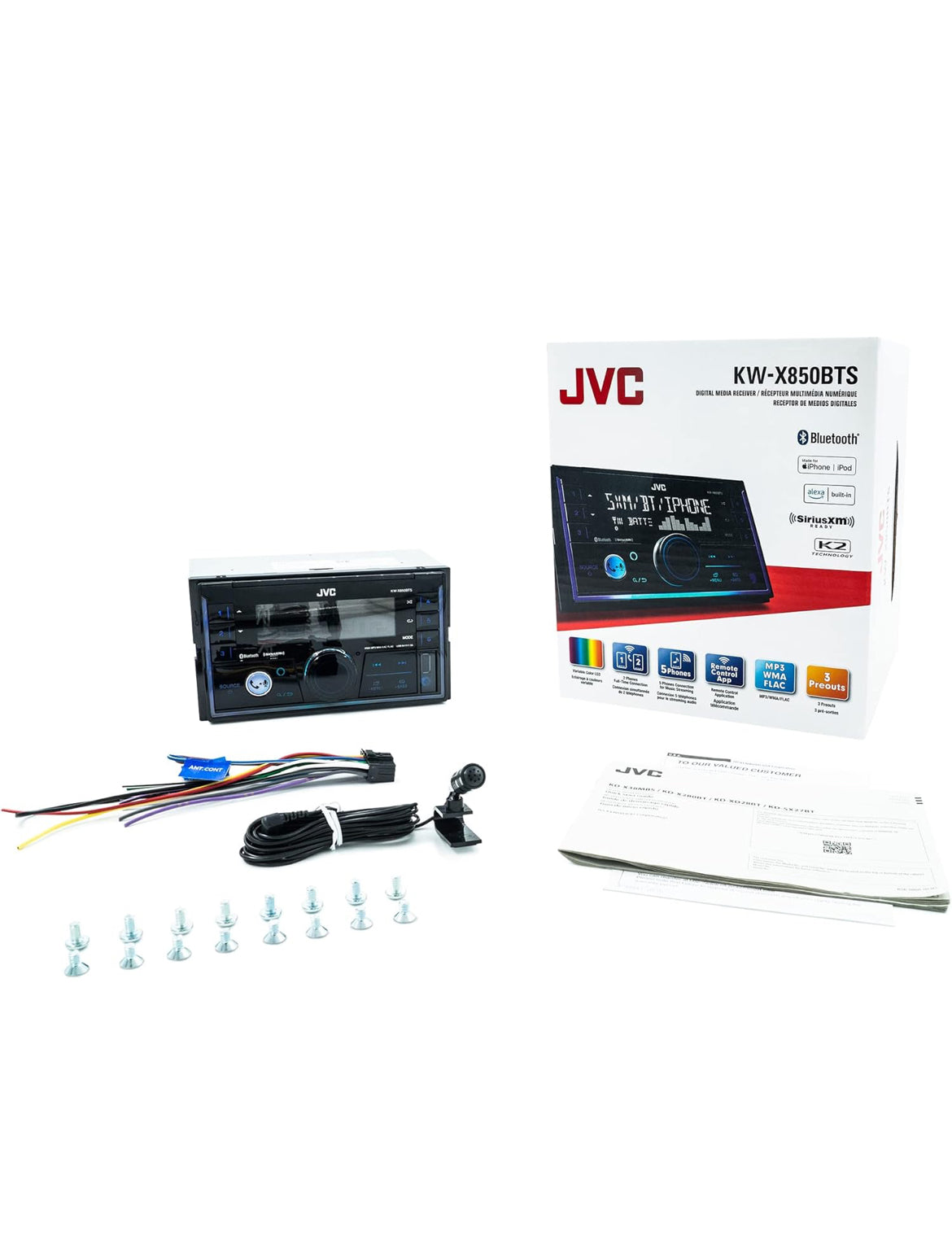 JVC KW-X850BTS Bluetooth Motor Stereo Digitale Media Ontvanger met USB Poort, AM/FM Radio, MP3 Speler, Amazon Alexa, Android, iPhone, Dubbel DIN, 13-Band EQ