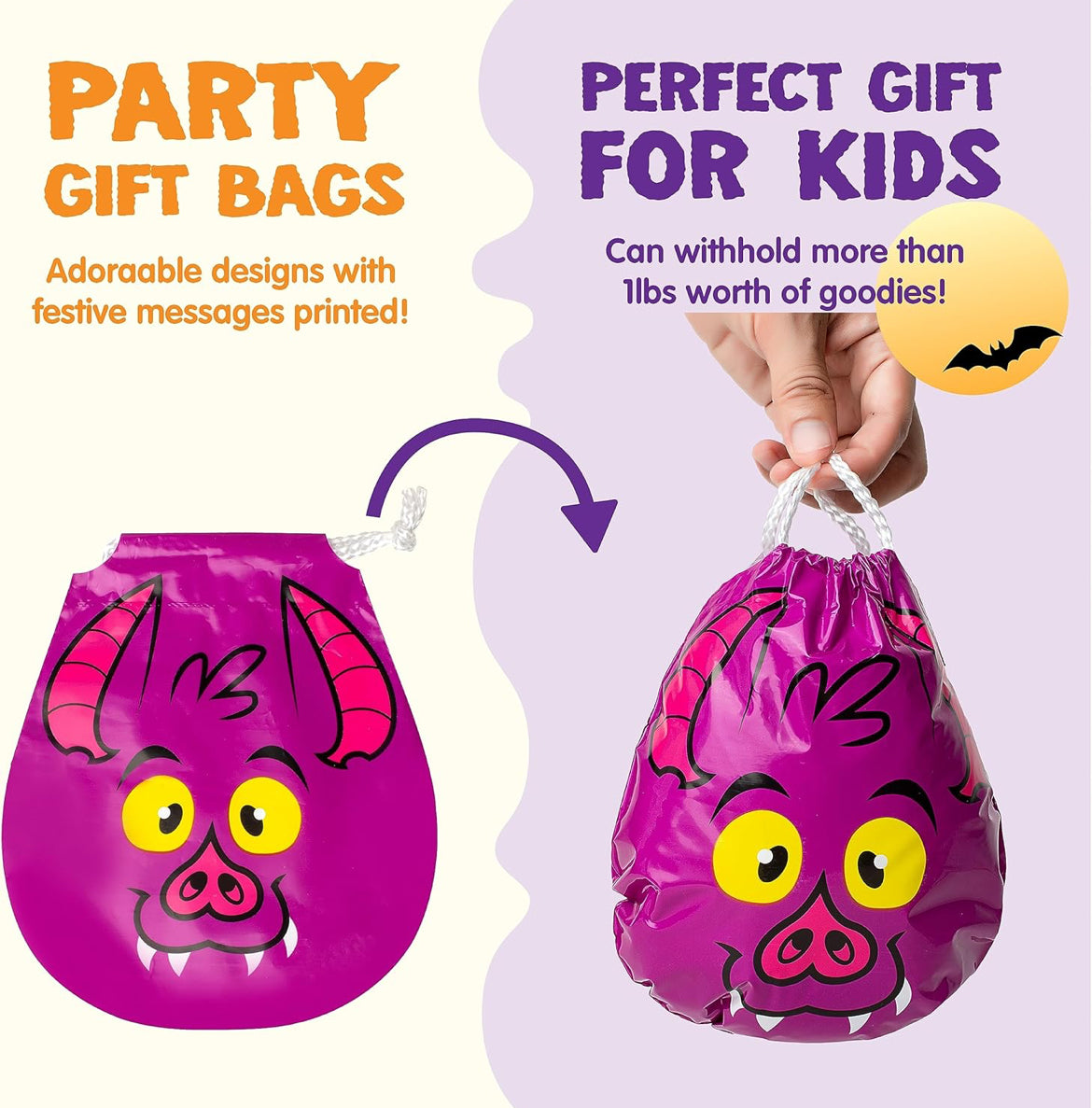 JOYIN 72 Stuks Halloween-trekkoordsakkies, Halloween-lekkersakke, Trick or Treat-sak, Goedjiesnoepgoed-geskenksak Grootmaat vir Kinders Trick or Treating, Partytjiegeskenkbenodigdhede, 12 Ontwerpe Klaskamergeskenke Pryse