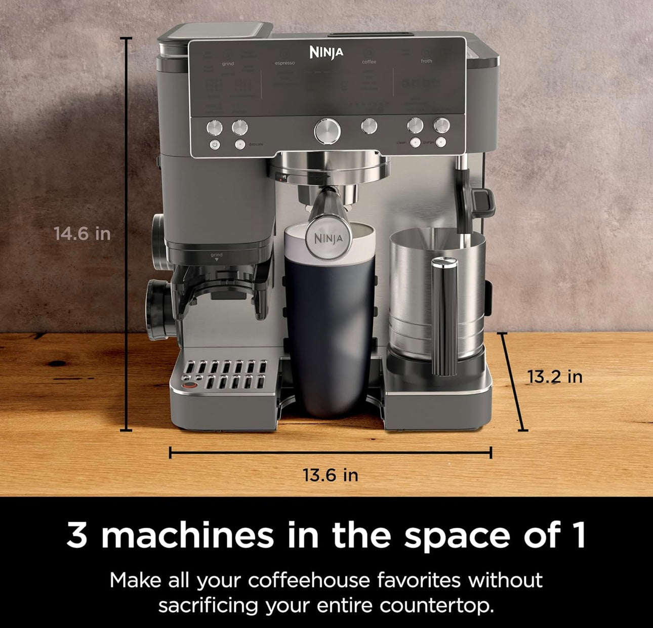 Ninja Luxe Cafe Premier Series, Espresso Machine, Drip Coffee, Rapid Cold Brew, Integrated Grinder, Hands-Free Frother