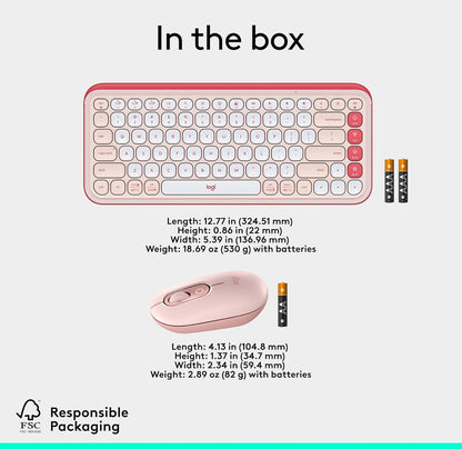 Logitech POP ICON Combo, Bluetooth-sleutelbord-en-muiskombo, Gemaklike Tik, programmeerbare Sleutels en Knoppies, Stil klikke, Maklik-Skakel tot 3 Toestelle - Roose