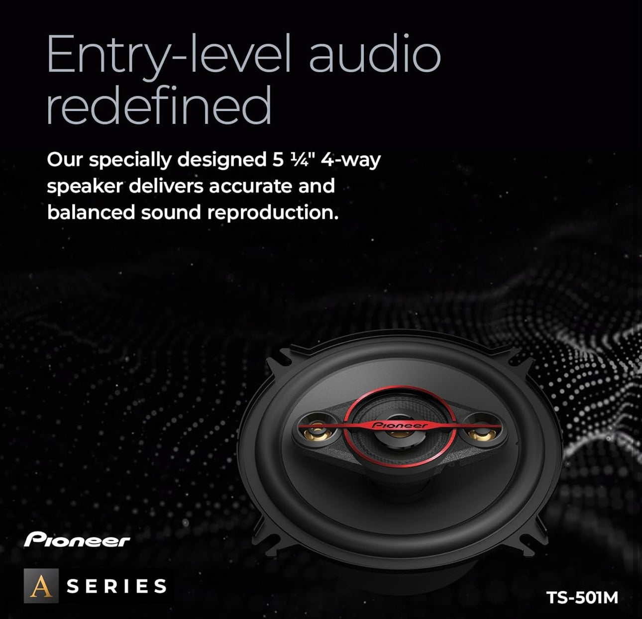 Pioneer TS-501M 4-Way Coaxial Car Audio Speakers (Pair) - 5-1/4" Round, 300 W Max Power, Black and Red