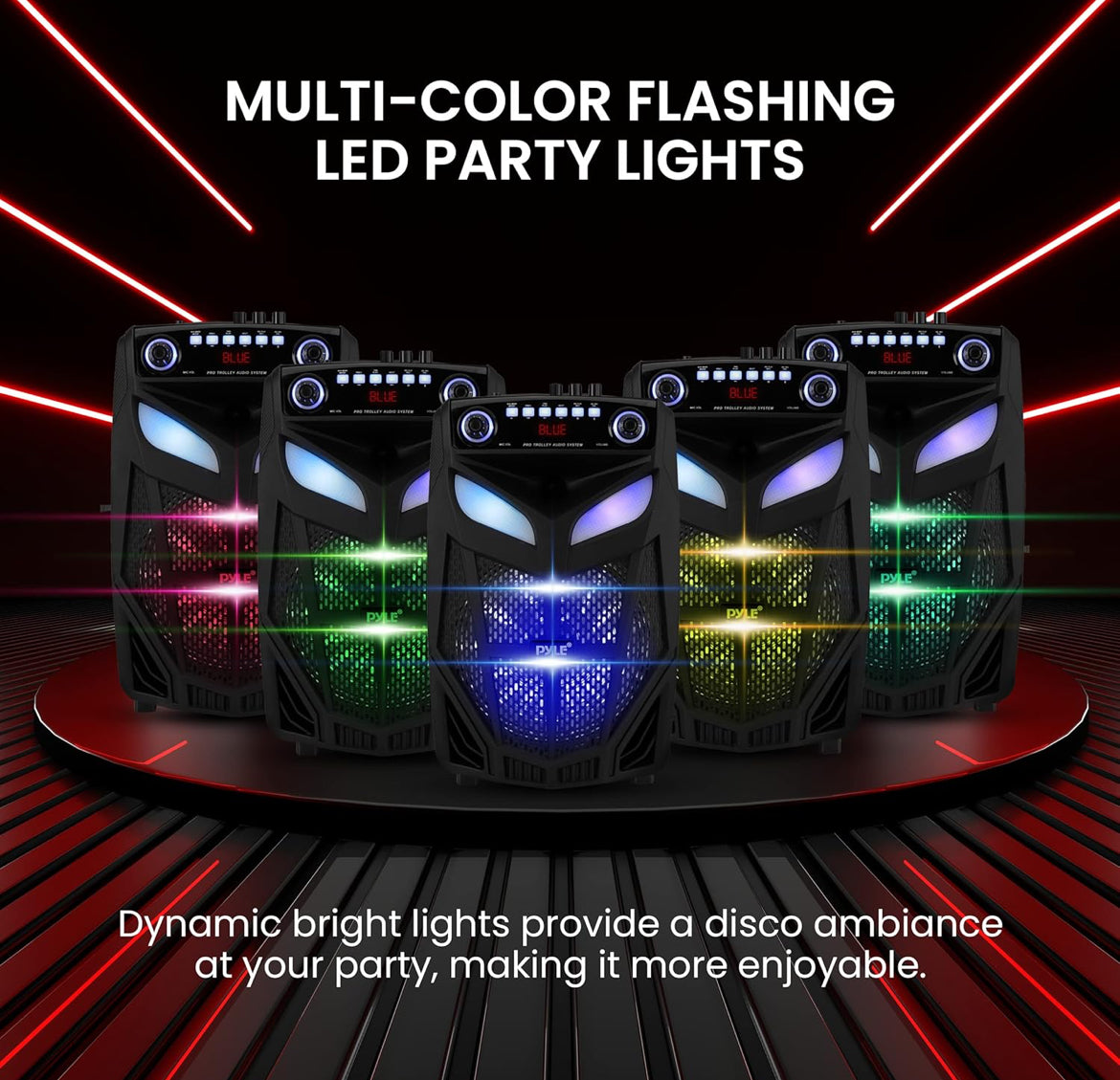 Portable Bluetooth PA Speaker System 600W 10” Outdoor BT Speaker - Includes 2 Wireless Microphones, Party Lights, USB SD Card Reader, FM Radio, Rolling Wheels - Remote Control