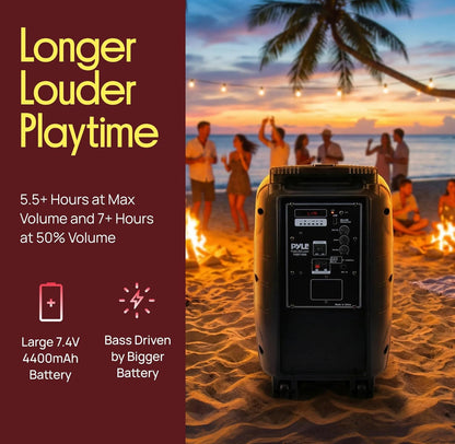 1000W Draagbare Bluetooth PA Luidspreker, 10'' Subwoofer, UHF Koordlose Mikrofoon, MP3/USB/SD, Herlaaibare Battery, LED Batteryaanwyserligte