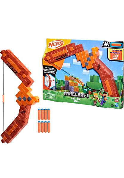 Nerf Minecraft Bow Dart Blaster, Pull-Back String Priming, 8 N1 Darts Compatible Only N1 Dart Blasters, Ages 8+