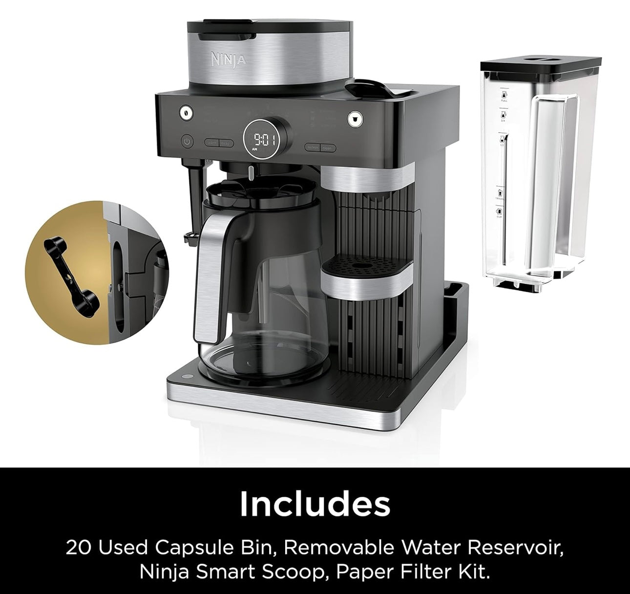 Ninja Espresso & Coffee Maker & Barista System, 3 Espresso Brew Styles, Single-Serve Coffee & Nespresso Capsule Compatible- Black, CFN601