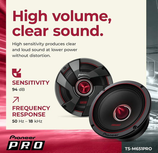 Pioneer TS-M651PRO, Oudio Luidsprekers vir Motors, Volreeks, Helder Klankgehalte, Maklike Installasie en Verbeterde Bassweergawe, 6-1/2” Luidsprekers