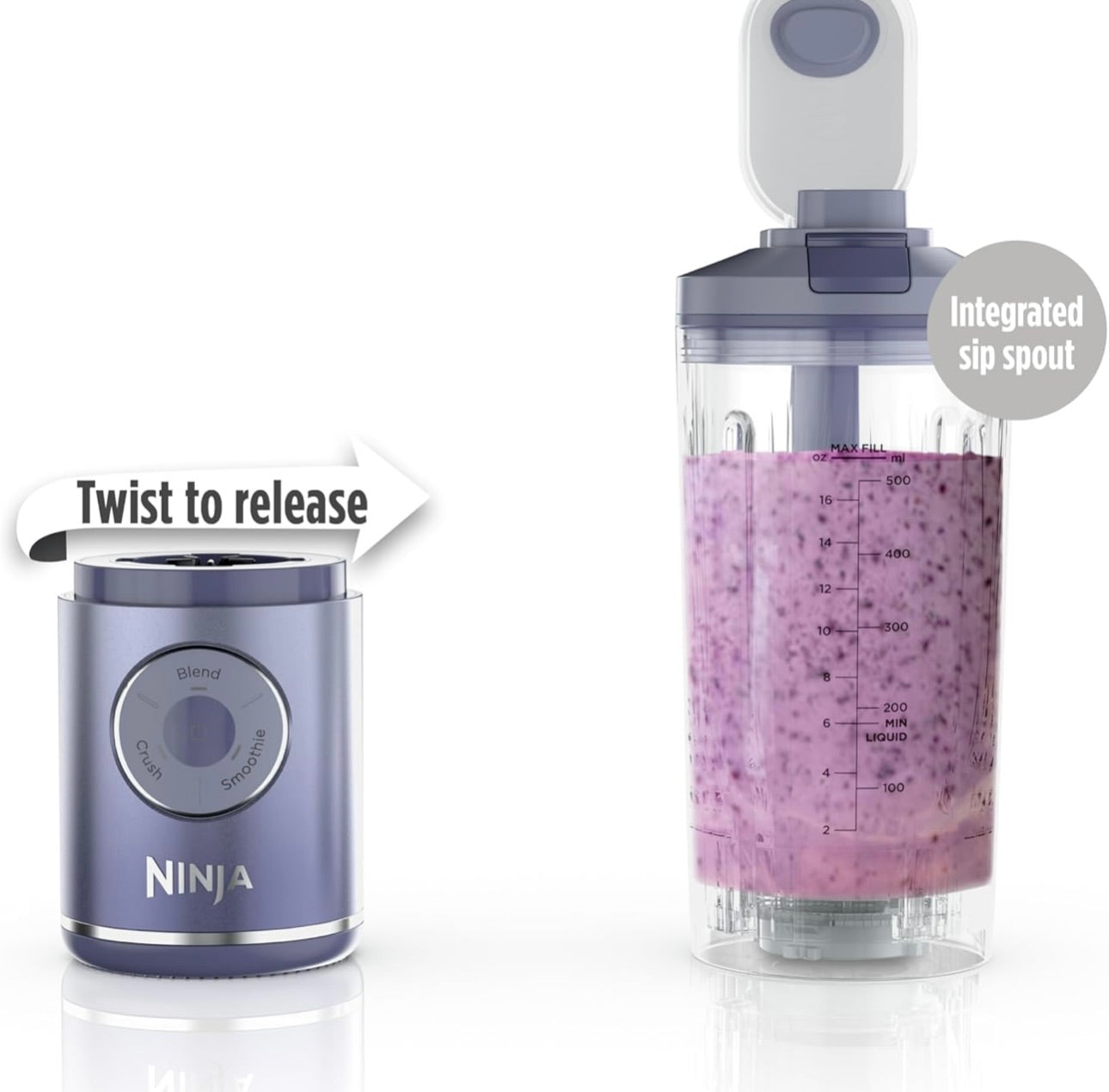 Ninja Blast Max, Portable Blender + Twist & Go, Personal Smoothie, Blend, Ice Crush, 3 Programs, Cordless, 22 oz - LAVENDER