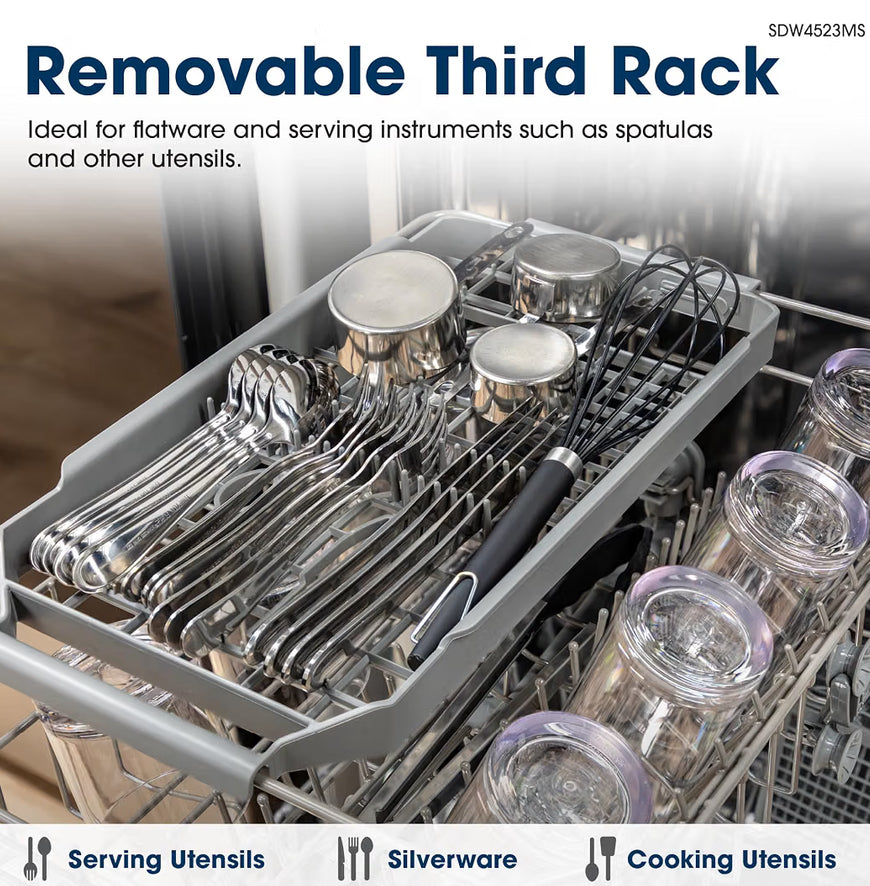 Sharp SDW4523MS 18-Inch Built-In Dishwasher, Stainless Steel, 47 dB, Third Rack, 8 Place Settings, 6 Wash Cycles