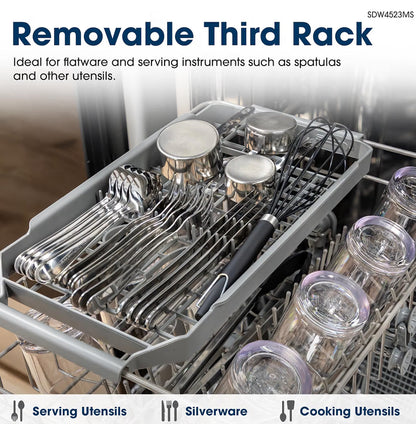Sharp SDW4523MS 18-Inch Built-In Dishwasher, Stainless Steel, 47 dB, Third Rack, 8 Place Settings, 6 Wash Cycles