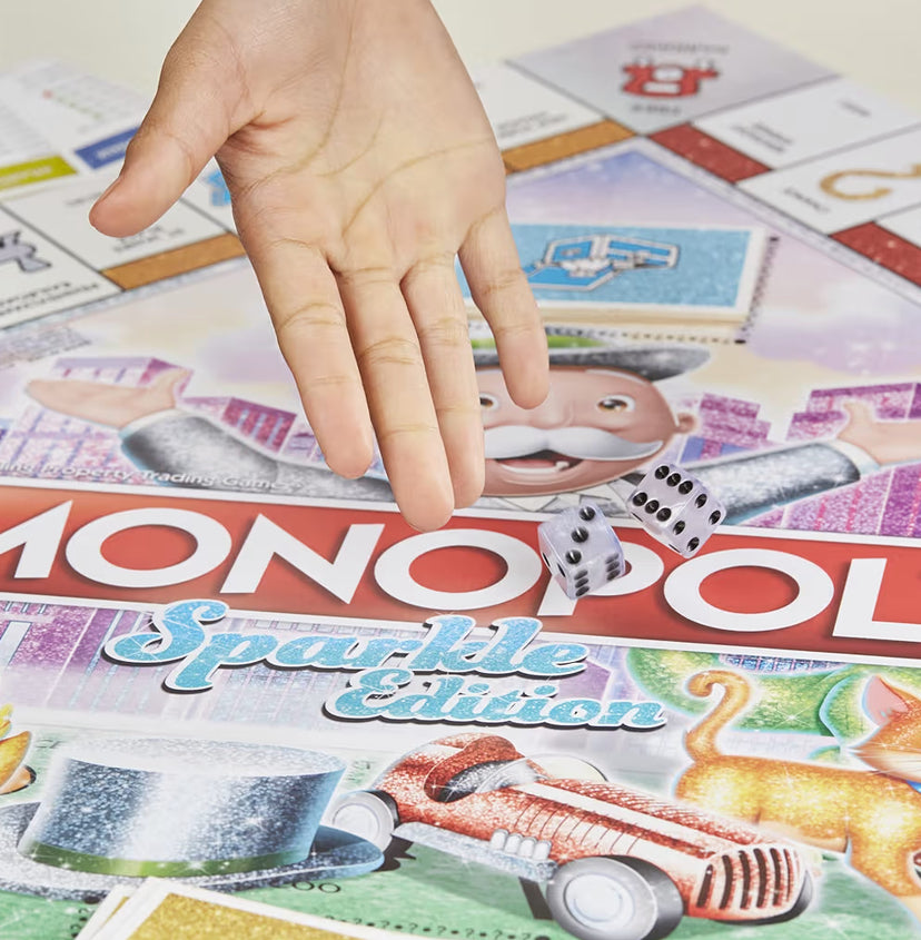Hasbro Gaming Monopoly Sparkle Edition Board Game w/ Glittery Tokens, Pearlescent Dice, Sparkly Look