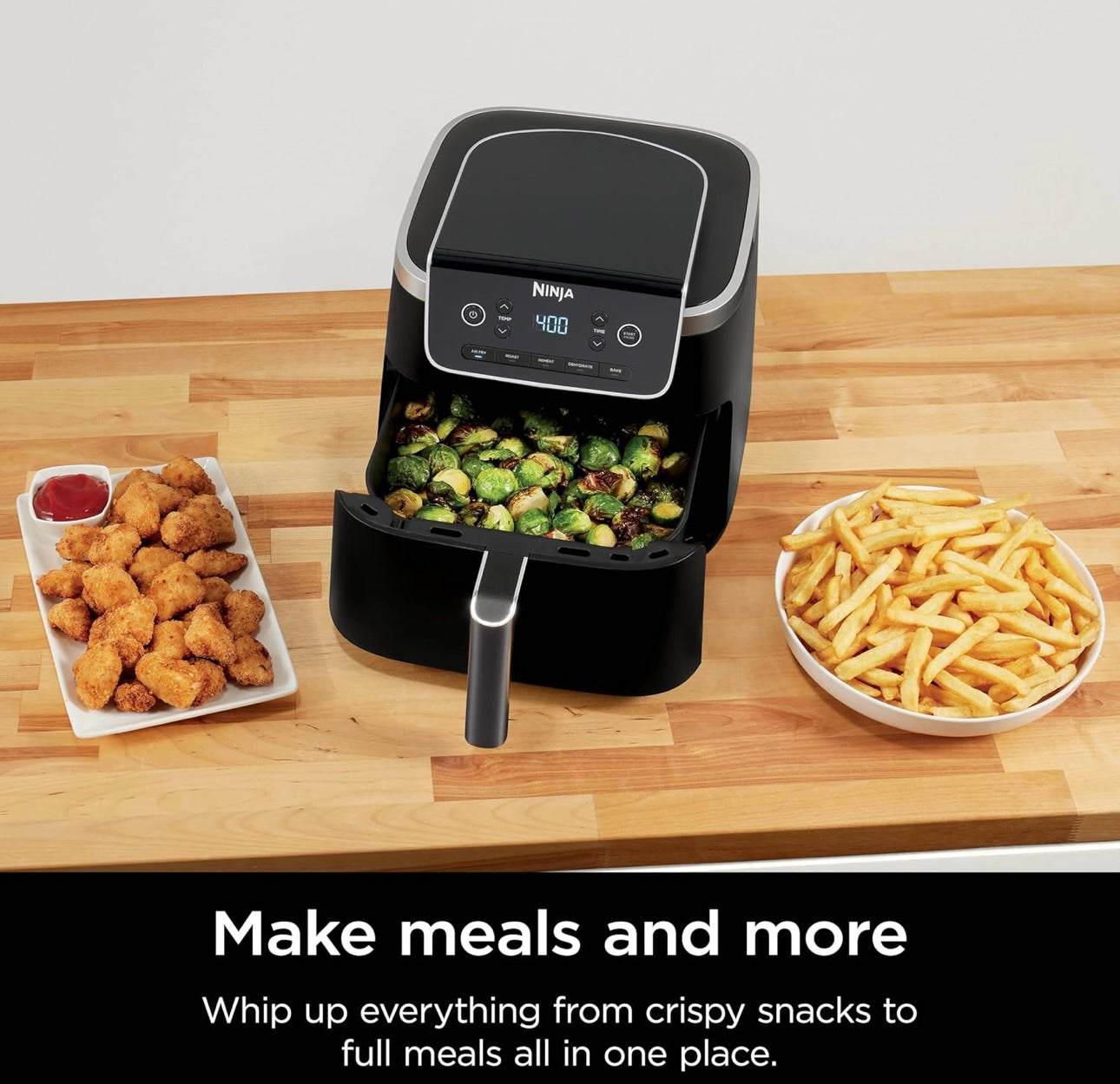 Ninja Air Fryer Pro 5-in-1, 5 QT Capacity, Air Fry, Bake, Roast, Reheat, and Dehydrate, Air Crisp Technology, Nonstick Basket & Crisper Plate, Grey, AF142