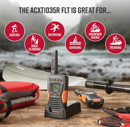 Cobra ACXT1035R FLT Drywende Walkie Talkies - Waterdig, Herlaaibaar, Lang Reeksafstand tot 37 Myl Twee-rigting Radio met NOAA Weerwaarskuwing & VOX, (2 Pak)
