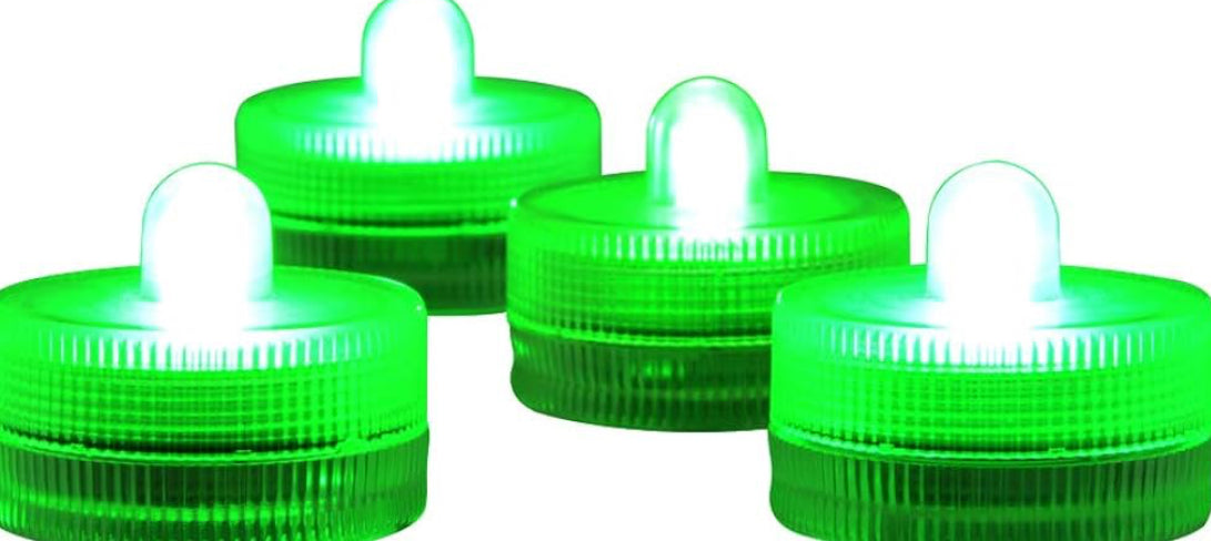 Submersible LED Lights Battery Powered Underwater Waterproof LED Tea Light Candles for Events Decor Lighting - (Green)