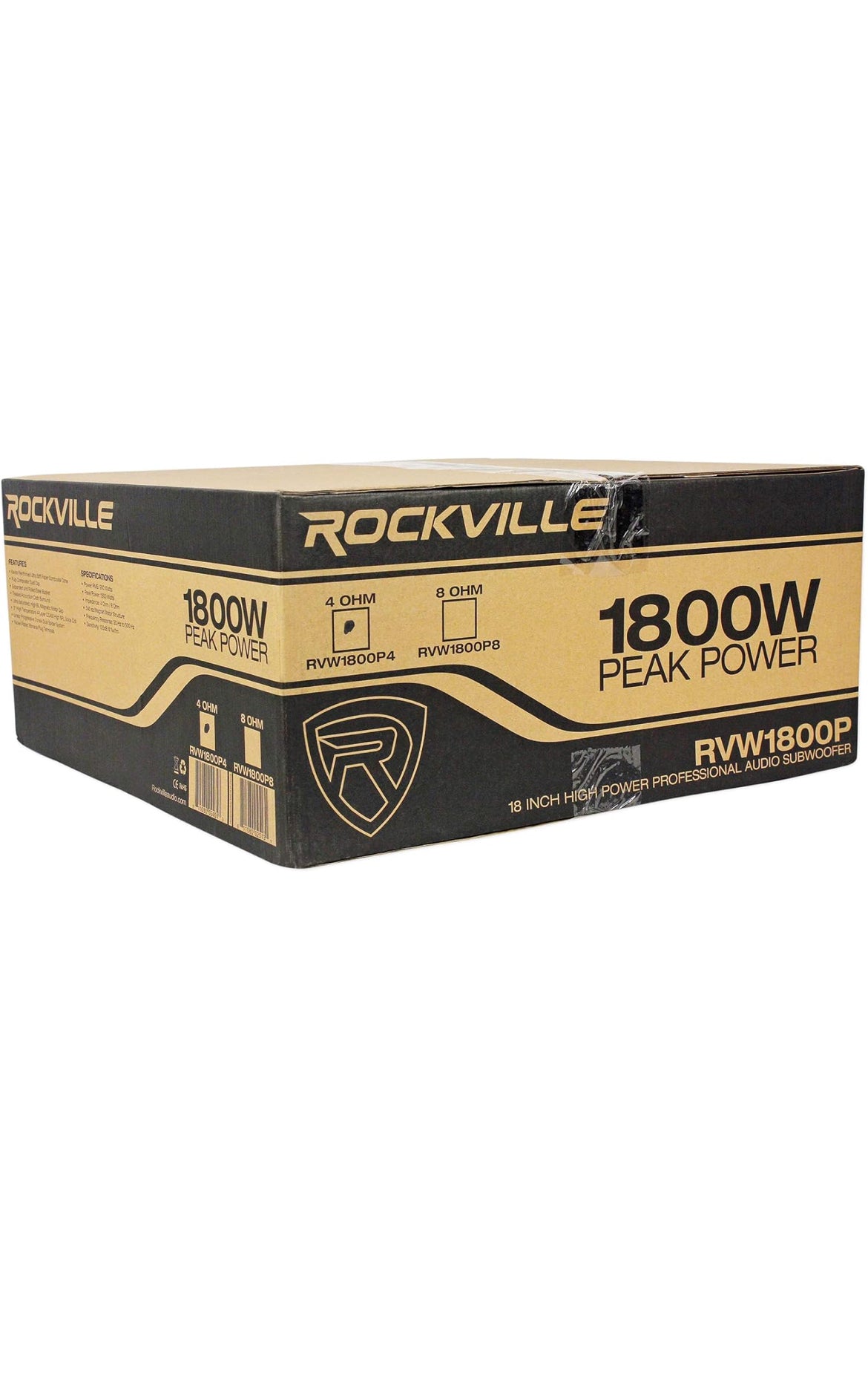 Rockville RVW1800P4 1800W 18" Rou DJ Subwoofer 4 Ohm, 107oz Magneet, Hoë Uitslag, Duursame Bou, vir DJ's en Tuisbioskope