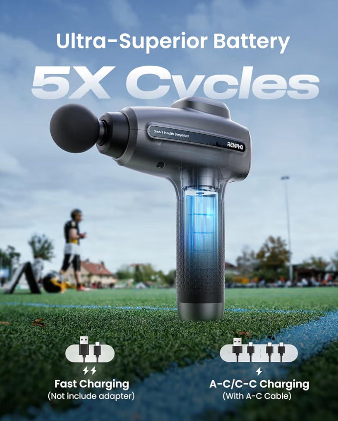 Massage Gun Deep Tissue, Percussion Muscle Massage Gun Electric Handheld Massager Gun - Gray