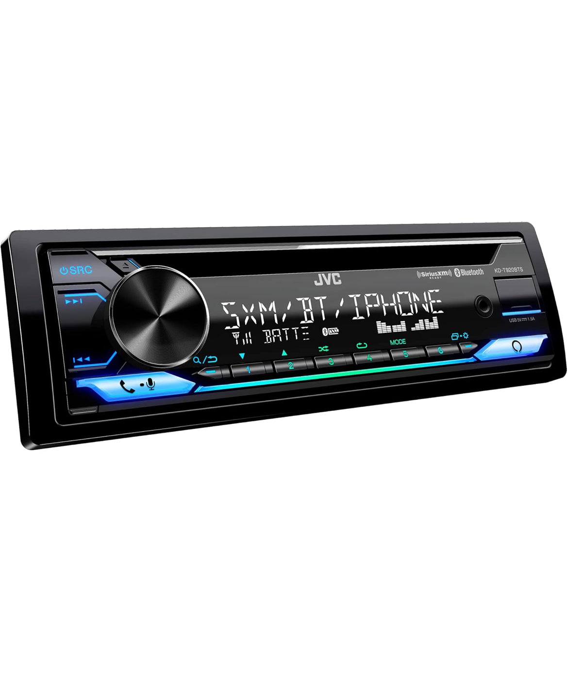 JVC KD-T920BTS-motorstereo met Bluetooth, USB-voorkant, AUX, Amazon Alexa, gereed vir SiriusXM-radio, hoëkragversterker