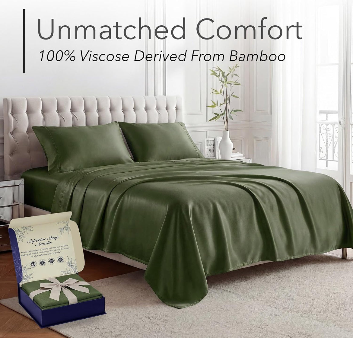DECOLURE 100% Viscose Derived from Bamboo Sheets King Size - Luxury 4 Pc Naturally Cooling Sheets, Ultra Soft Bed Set - Deep 17" Pockets, Durable Double Stitching, Oeko Tex Standard (Olive)