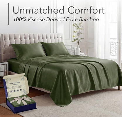 DECOLURE 100% Viscose Derived from Bamboo Sheets King Size - Luxury 4 Pc Naturally Cooling Sheets, Ultra Soft Bed Set - Deep 17" Pockets, Durable Double Stitching, Oeko Tex Standard (Olive)