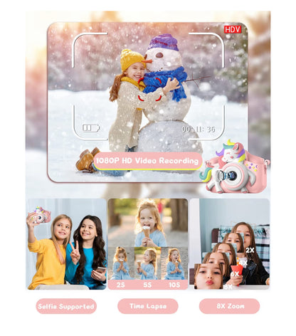 Kids Selfie Camera 20 MP HD 1080P IPS Screen Dual Digital Toy w/ 32Gb Card - (White/Pink)