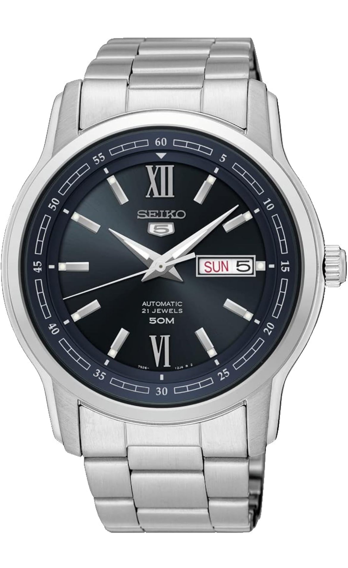 Seiko 5 Outomatiese Vlekvrye Staal Horlosie 50M - Swart
