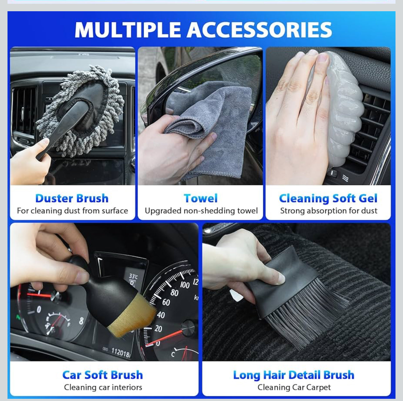 High Power Portable Car Vacuum, Detailing Kit with 8000PA - Including 7Pcs Detailing Brush Set and Carry On Bag