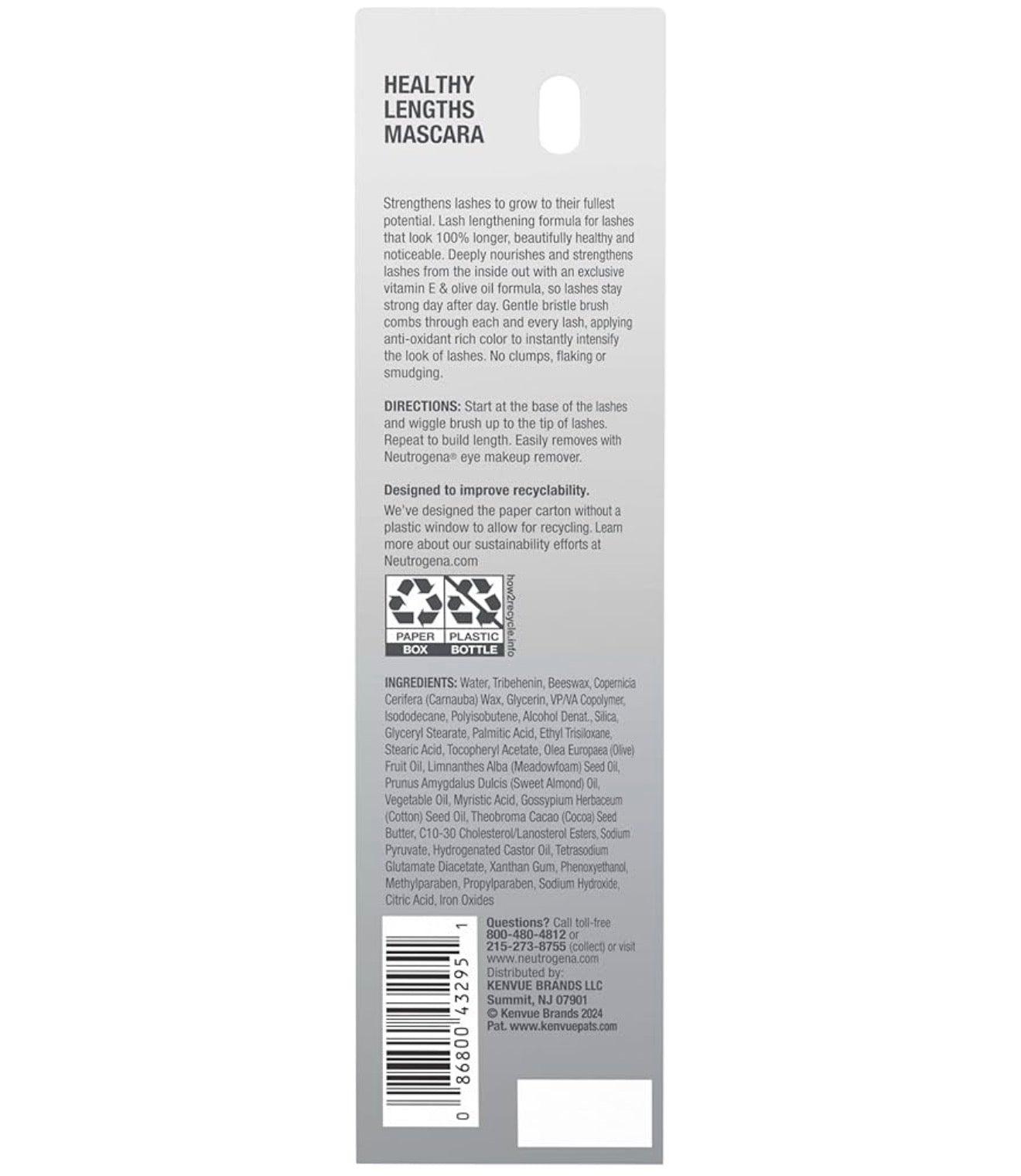 Neutrogena Healthy Lengths Mascara, Versterk, Verleng en Help Wimpergroei met Eksklusiewe Antioksidant Vitamien E en Olyfolie Formule - (Swart 02) .21 oz