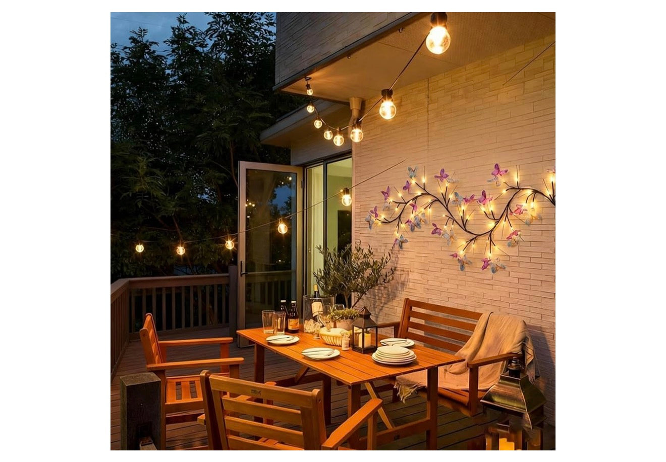 Wilgerranklig met Vlinder 48LED 1.8M Betowerde Muurversiering 8 Ligmodusse vir Binneshuise Huis Muurversiering - (Warm Wit)