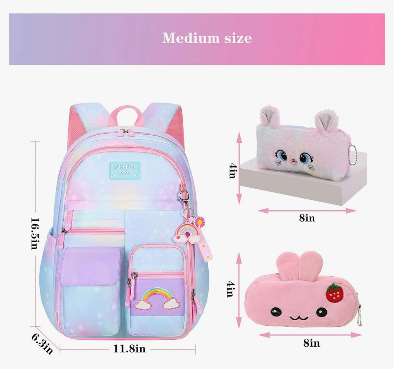 Rainbow Backpack For Girls Kids, Cute Student School Backpack With Pen Bag, Laptop Travel Bag (Blue)