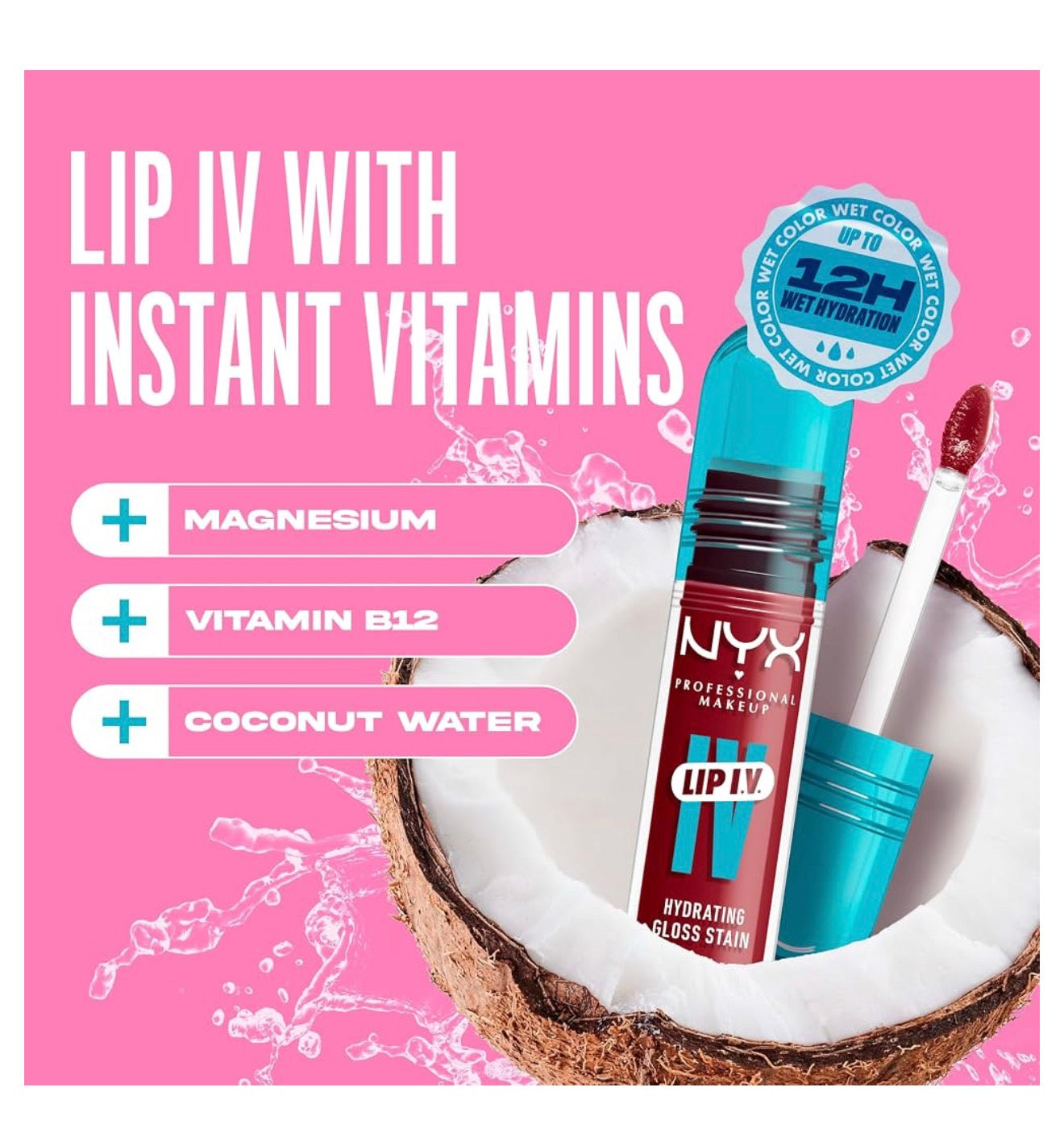 NYX PRO MAKEUP Lip IV Hydrating Glossy Lip Stain met 12H Hydrasie - Blush Rush (Pienk)