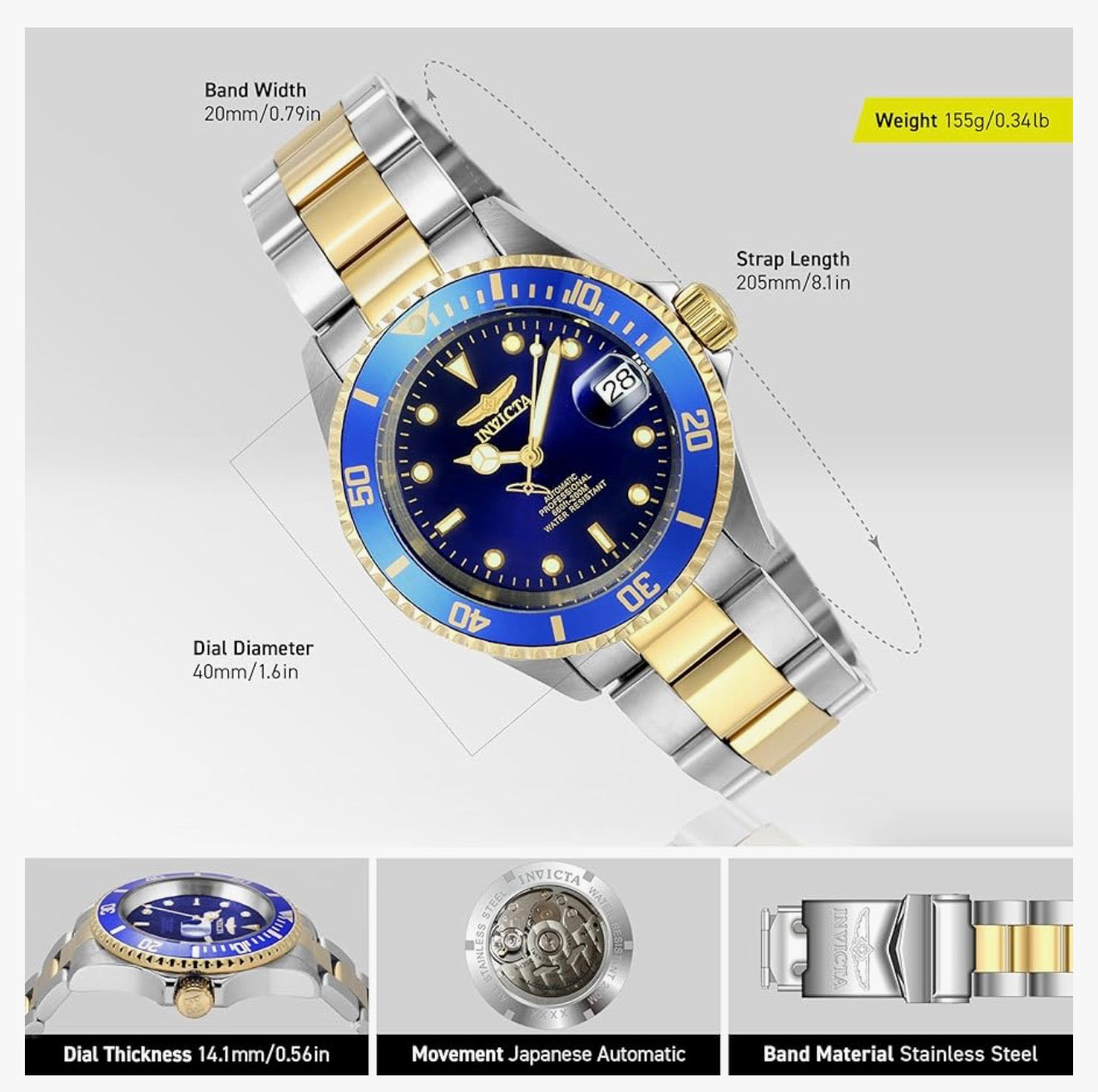 Invicta Mans Pro Diver-versameling Munt-Rand Outomatiese Vlekvrye Staalhorlosie