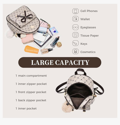iGirls Strikkie 3-Stukke Mode Leer Rugsak Rugsakhandsak vir Dames Rucksack vir Dames Skouersak - (Koffie)