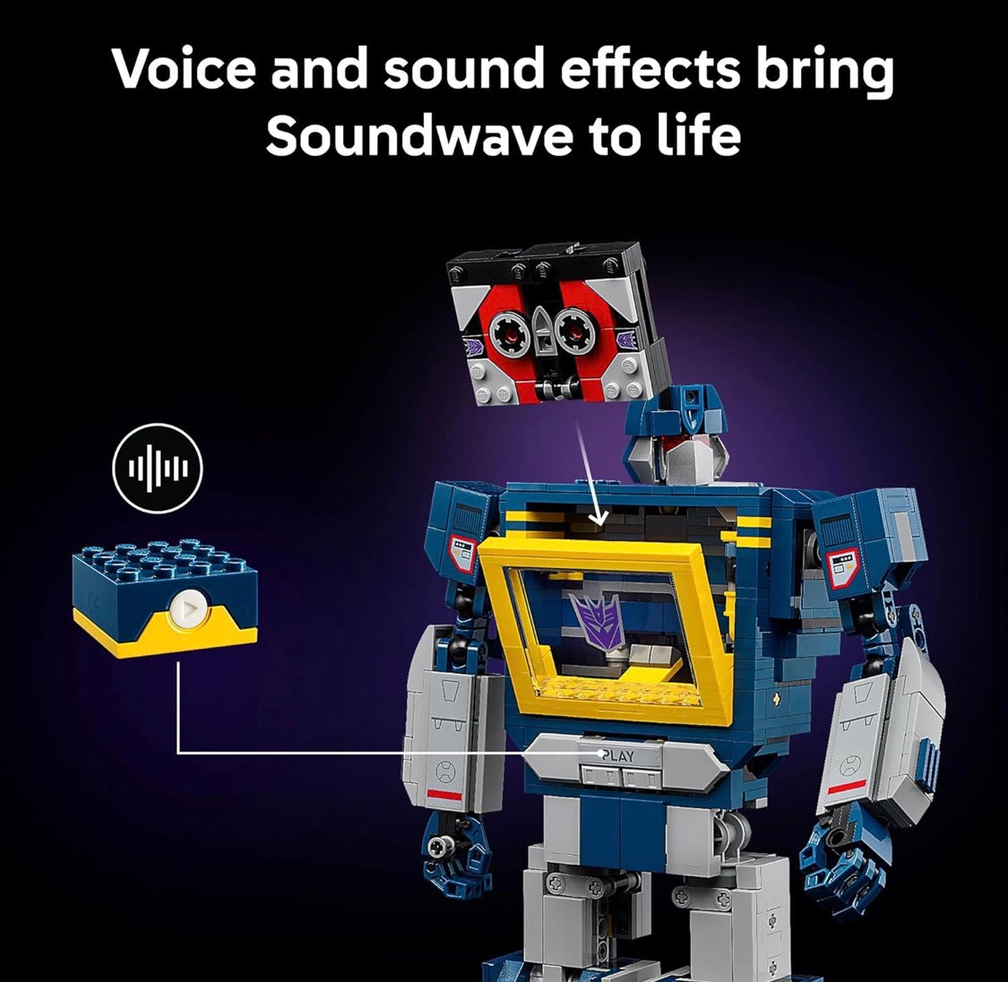 LEGO Icons Transformers: Soundwave - Building Set W/Sound Effects Model Kit W/Ravage & Laserbeak Figures - 10358