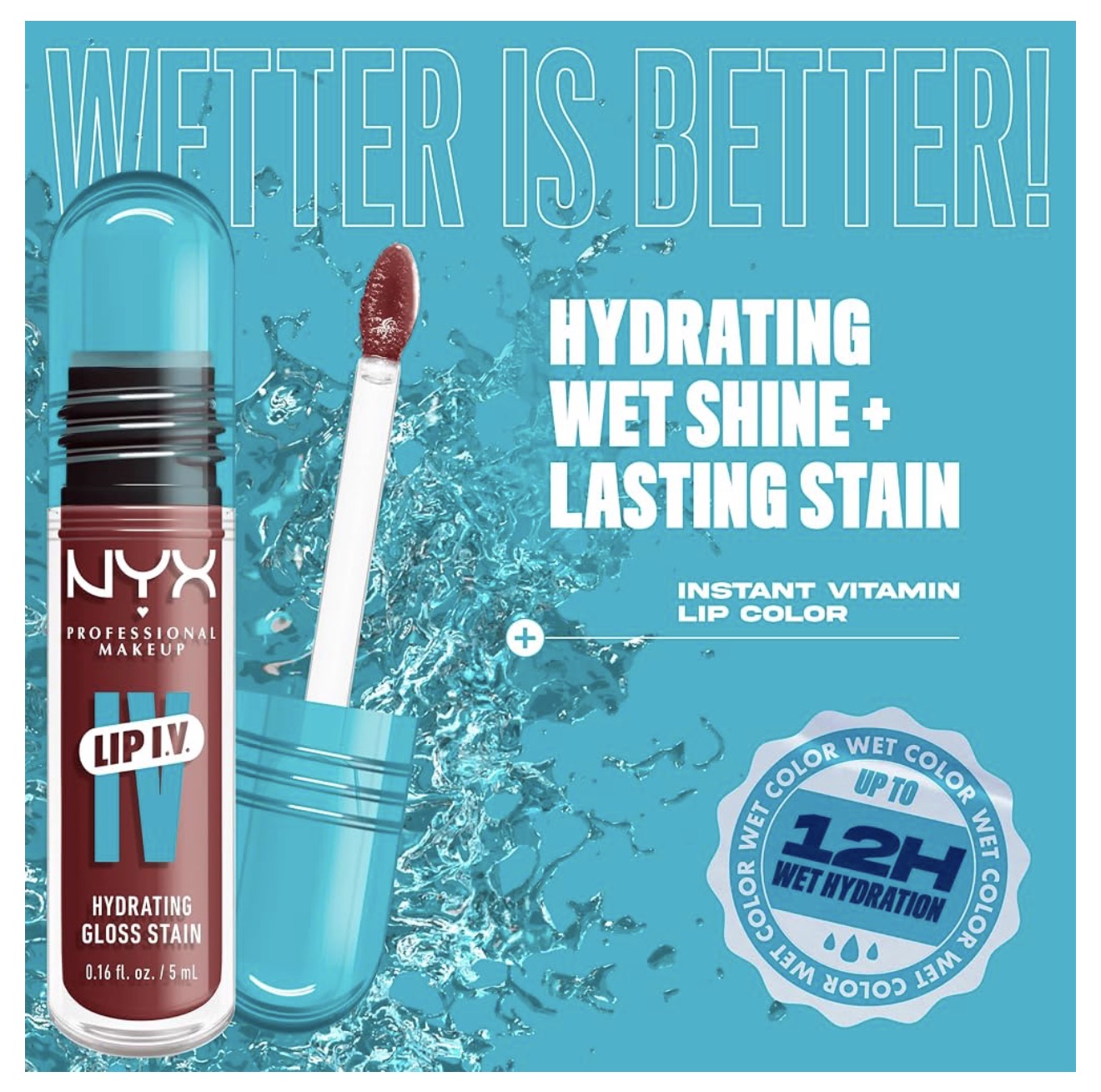 NYX PRO MAKEUP Lip IV Hydraterende Glans Lip Stain met 12H Hydrasie - Drippin In Rose (Pienk)