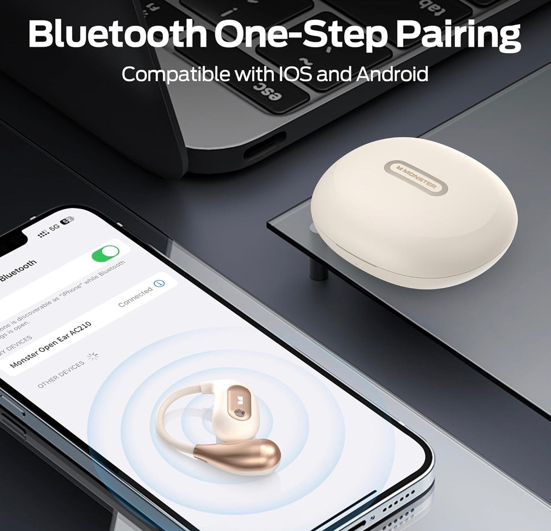 Monster Open Ear True Wireless Bluetooth Earphones w/ Microphone - White