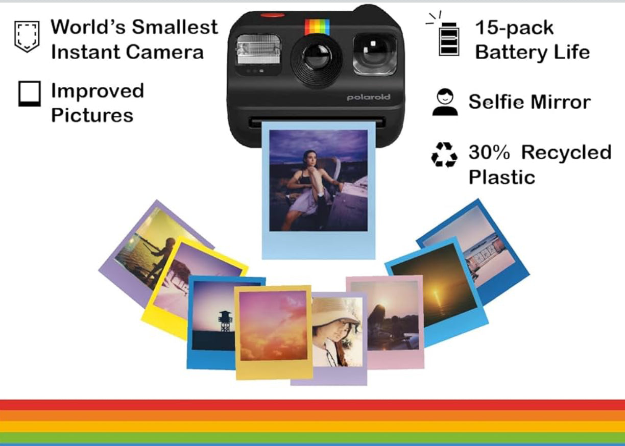 Polaroid Go Mini Camera Bundled with Polaroid GO Color Film Hard Carrying Case, Lens Cleaning Cloth - Black