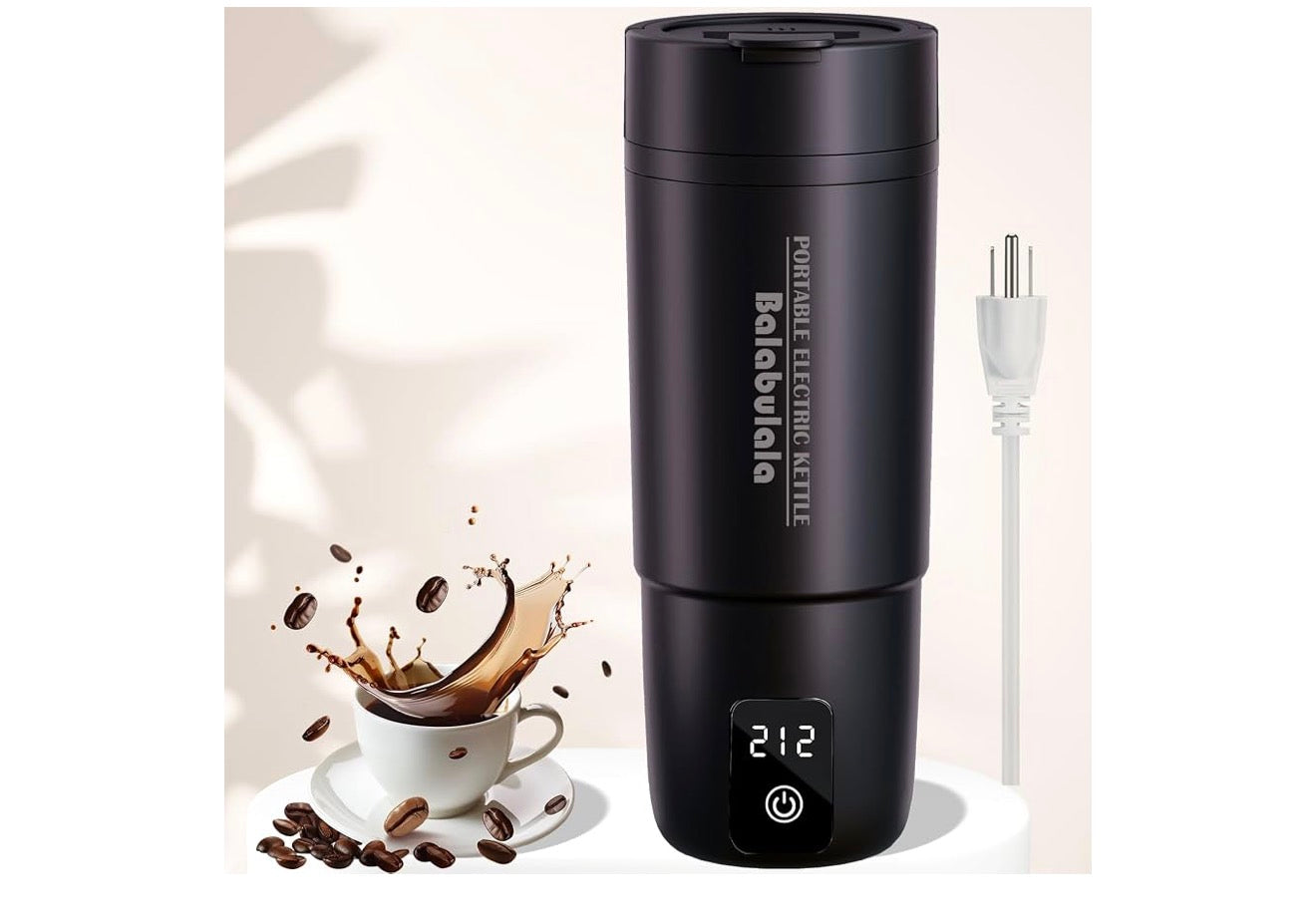 Reis-elektriese ketel, draagbare waterverwarmer met 6 veranderlike voorafinstellings, klein met silikoonbasisbedekking 414ml - (Swart)