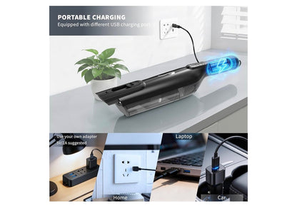 Koordlose Handstofsuier, Liggewig Draagbare Handstofsuier met LED-lig, Herlaaibare Handstofsuier met Een-druk-leegmaakfunksie, Kragtige Suigkrag vir Kantoor, Huis, Motor, Raven