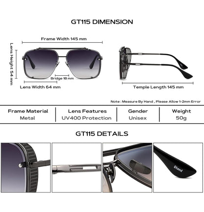 UNISEX Oorgroot Vierkantige Vlieënier Gradiënt-sonbrille C6 Geweerraam/Gradiënt - Grys Lens