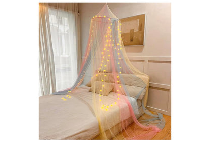 Muskietnet Bedkap Rainbow met LED-liggies Bedgordyne Volgrootte van Plafon, Koepelmuskietnet Beddekor