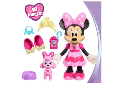 Disney Jr. Minnie Mouse Troeteldierpretpop, 25.4 cm Posisioneerbare Minnie-pop met Liggie- en Klankeffekte, Toebehore, Pienk Poedel Speelding, Geskenk vir Kinders, Ouderdomme 3 en Op+