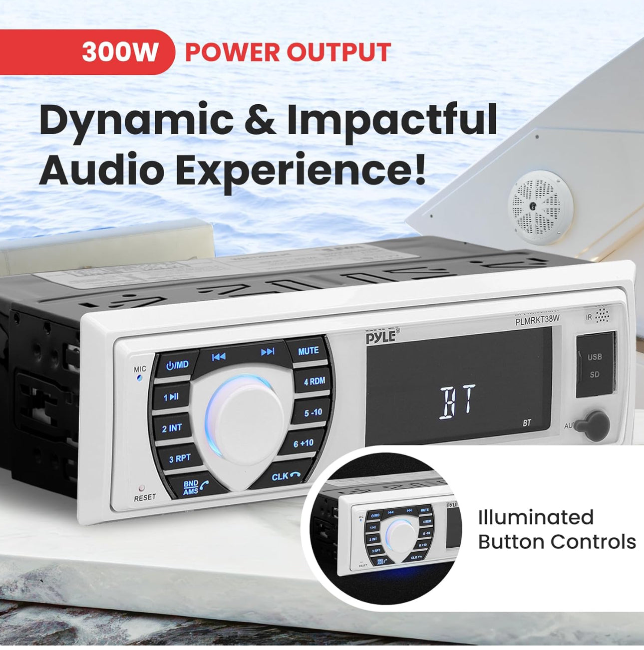 Pyle Marine Verpak - Enkel Din Radio-ontvanger Luidsprekerstel 12v Bluetooth Versoenbare Waterdigte Digitale Boot In Dash Konsolestelsel met 4 Luidsprekers